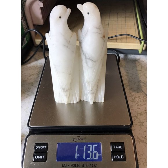 Vtg Art Deco Italian Alabaster Stone Parrot Bird Antq Hand Carved Bookends Luck - Picture 11 of 15